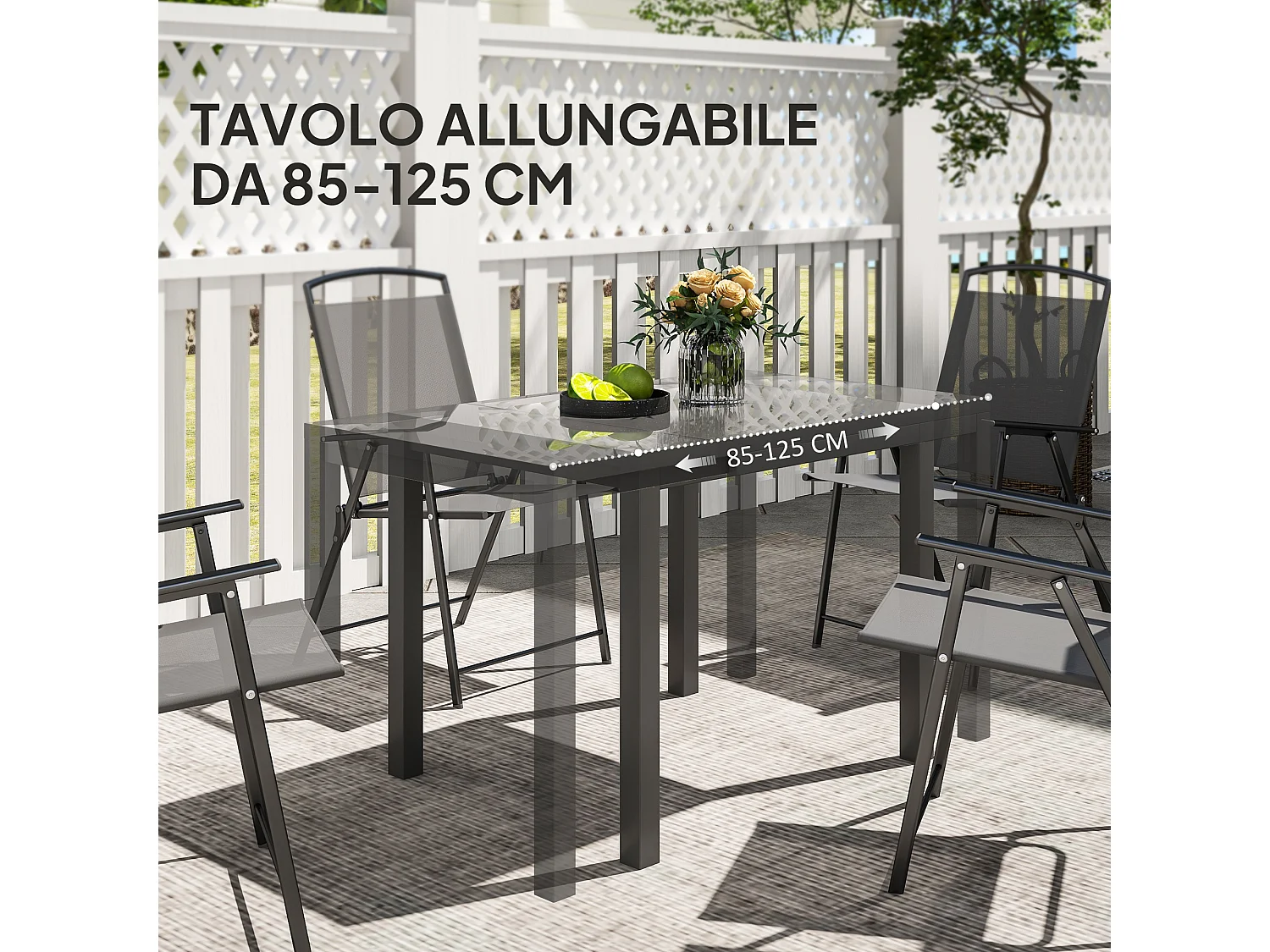 Tavolo da giardino allungabile 4-6 persone in alluminio grigio scuro