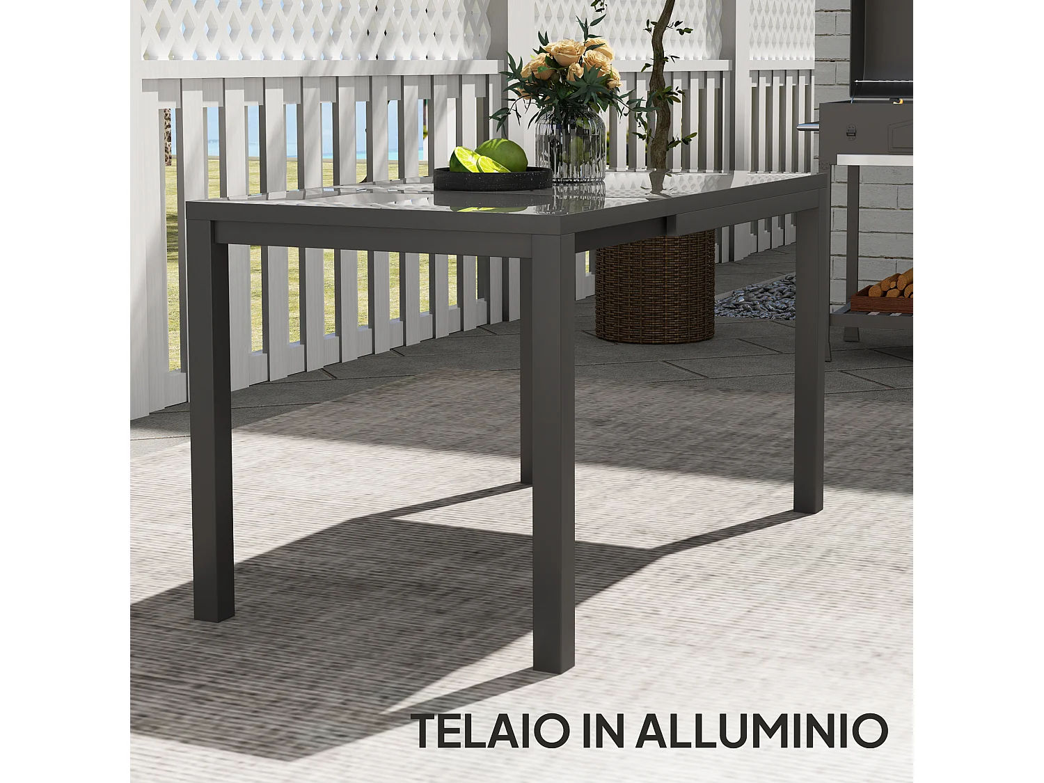 Tavolo da giardino allungabile 4-6 persone in alluminio grigio scuro