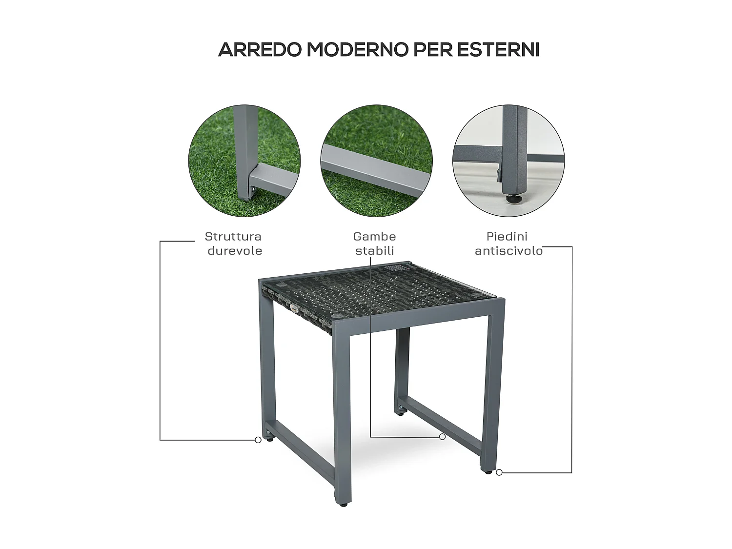 Tavolino da caffè da giardino in rattan con piano in vetro temperato