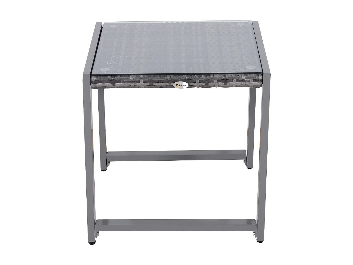 Tavolino da caffè da giardino in rattan con piano in vetro temperato