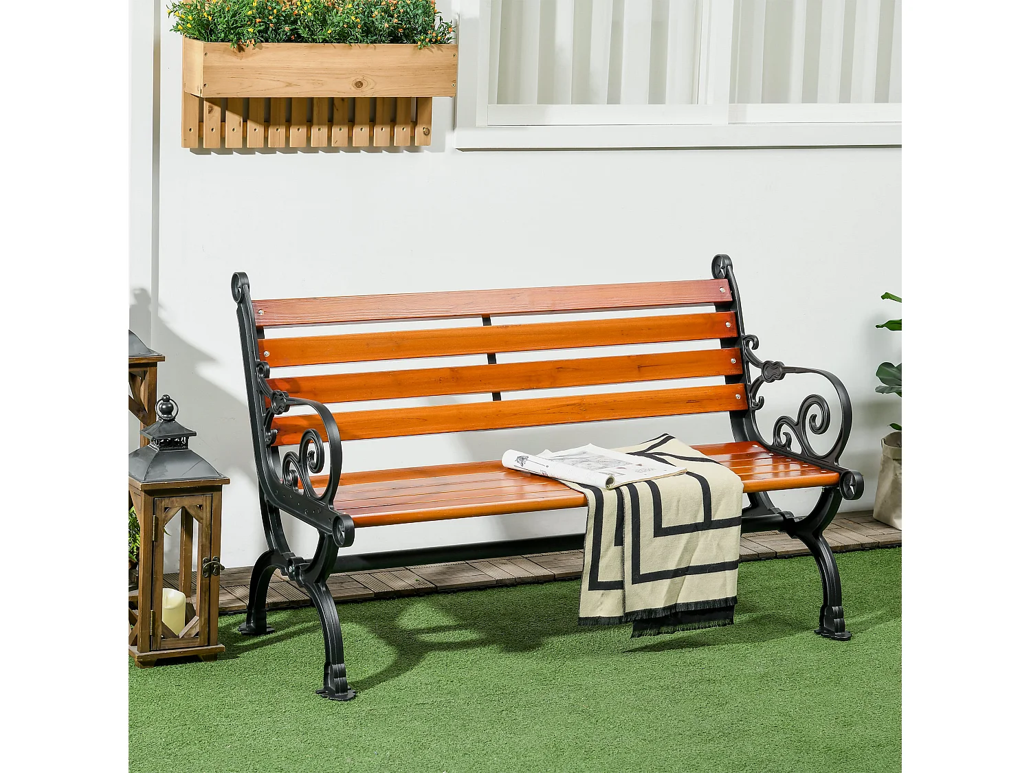 Panchina da giardino 2 posti in legno e alluminio colore teak