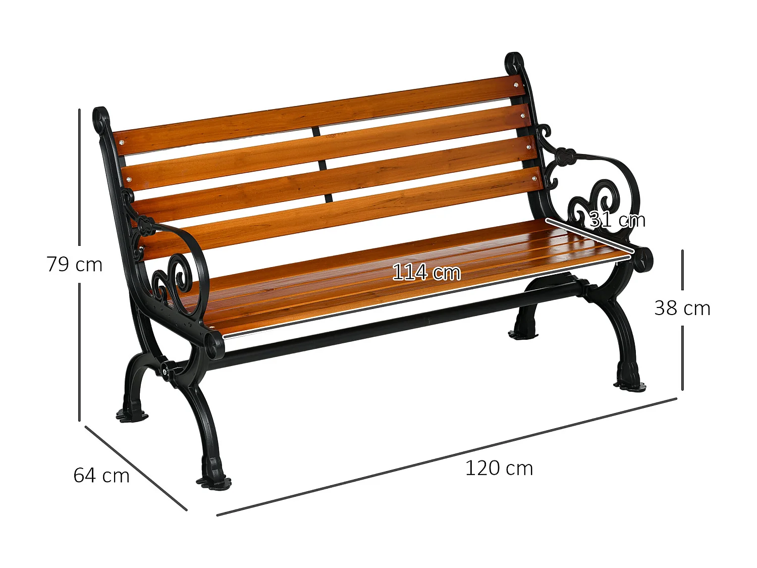 Panchina da giardino 2 posti in legno e alluminio colore teak