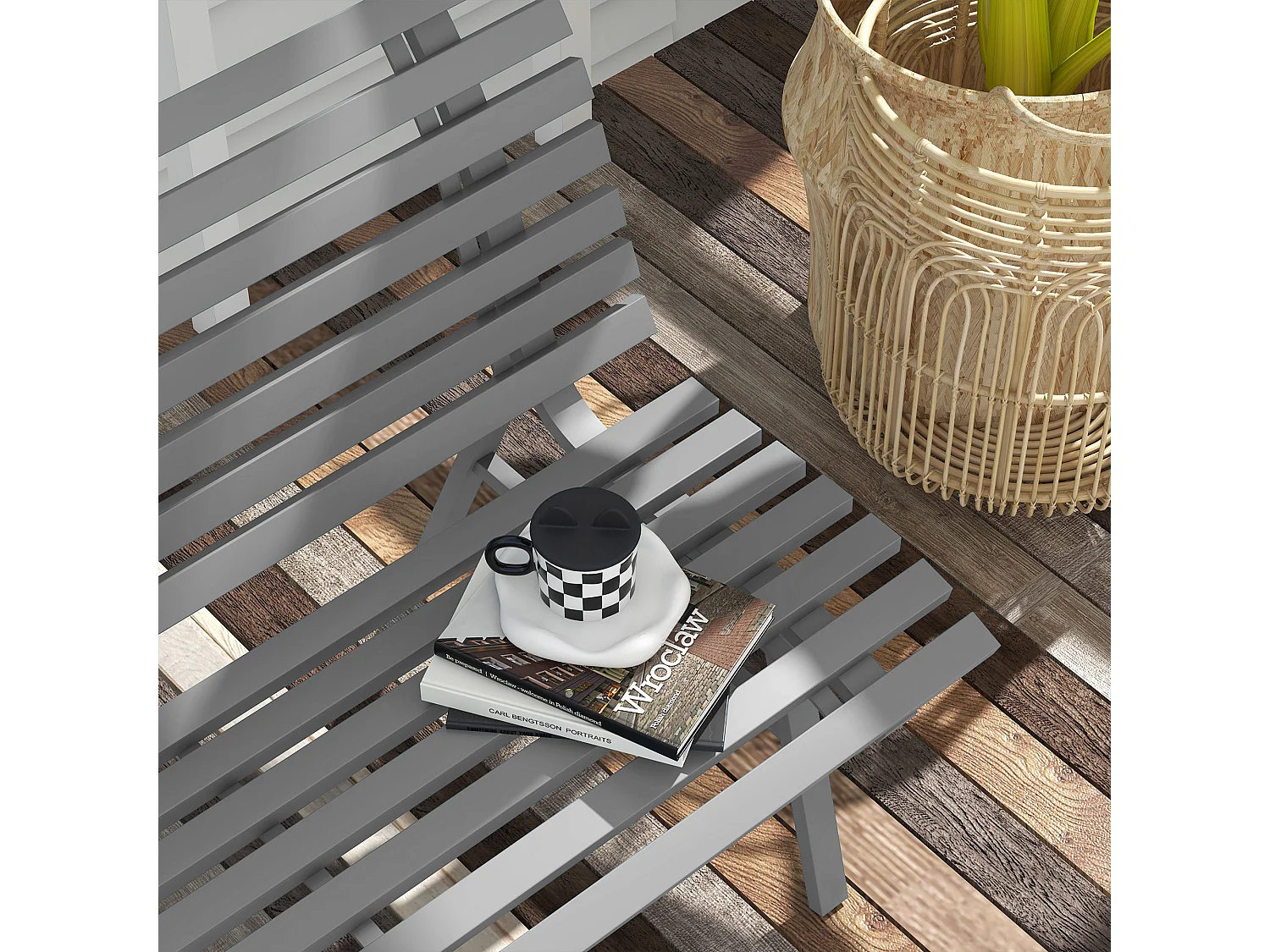 Panchina da giardino 2 posti a doghe in alluminio grigio