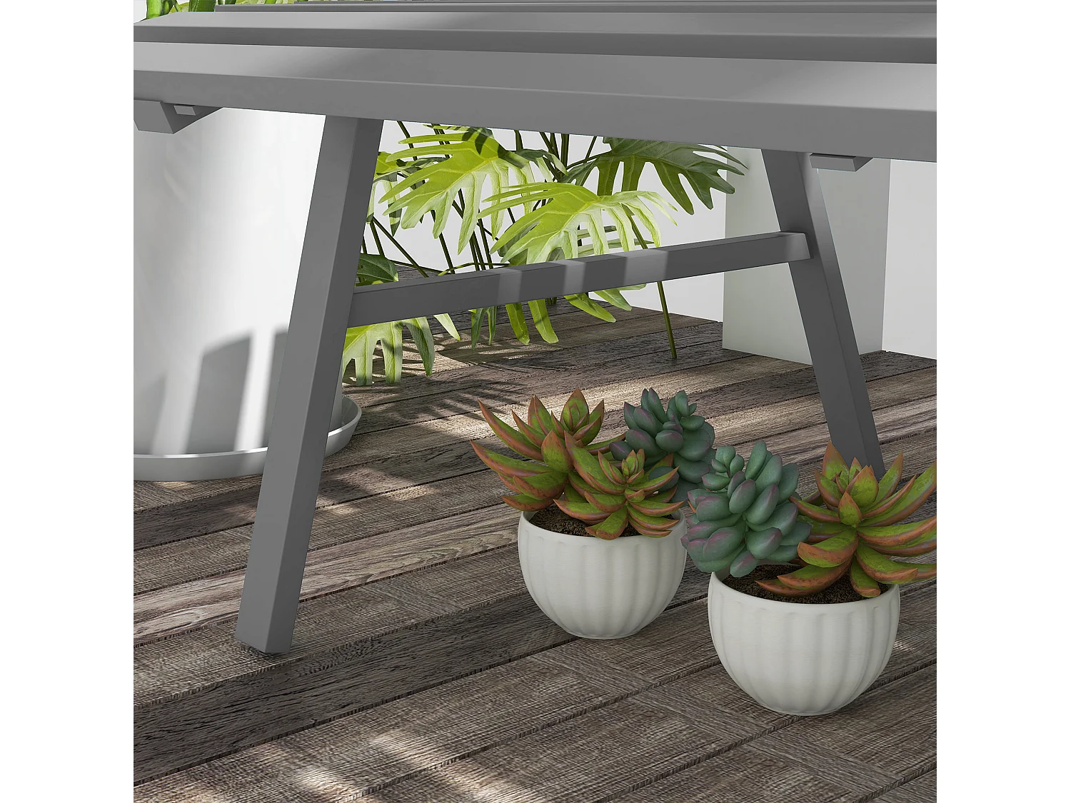 Panchina da giardino 2 posti a doghe in alluminio grigio