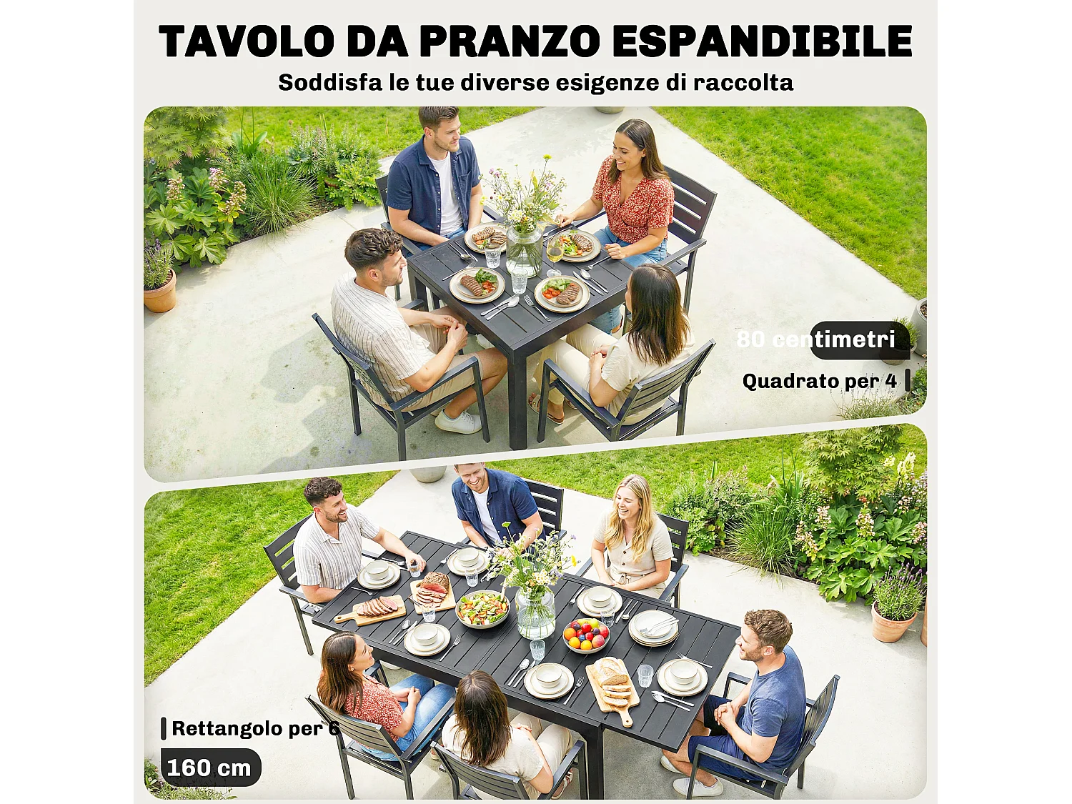 Tavolo allungabile a doghe da giardino 4-6 persone nero
