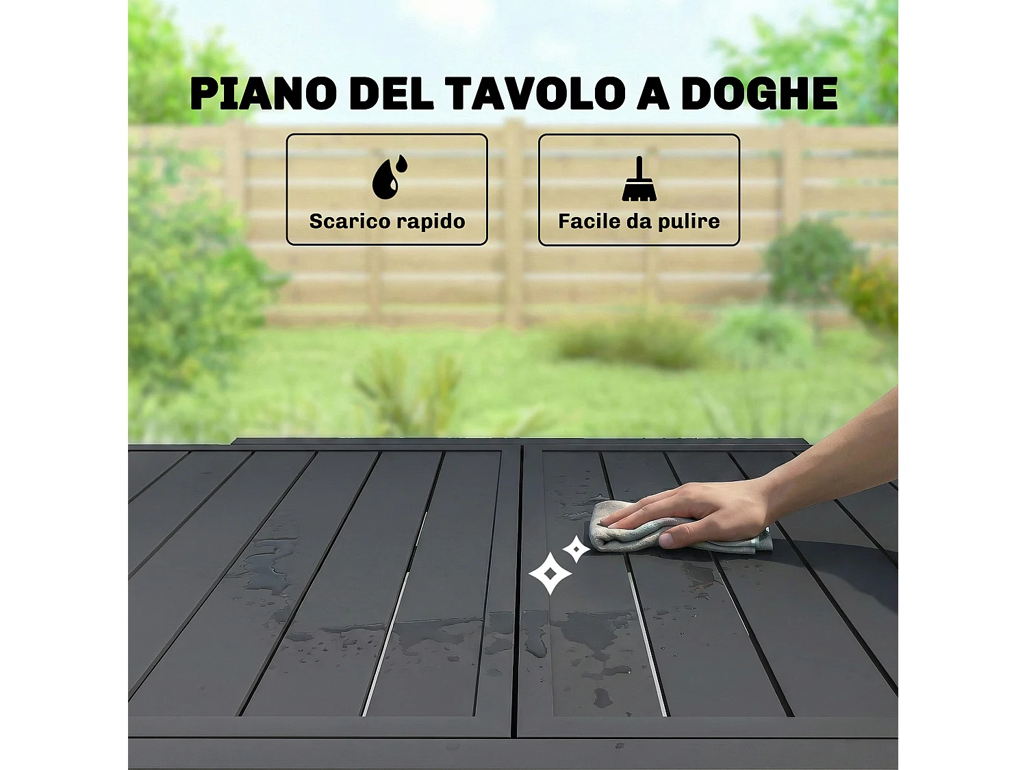 Tavolo allungabile a doghe da giardino 4-6 persone nero