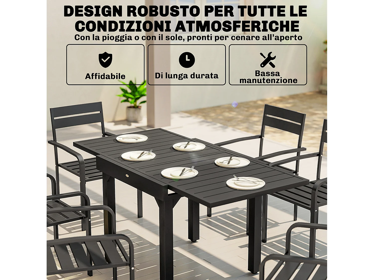 Tavolo allungabile a doghe da giardino 4-6 persone nero