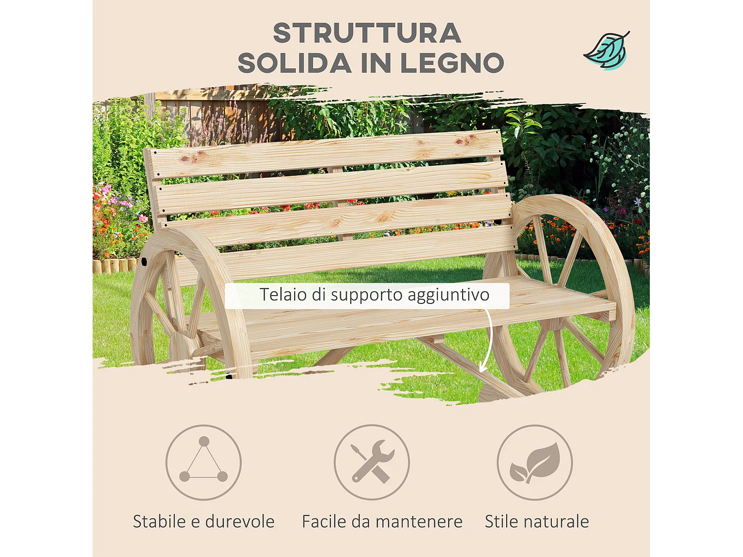 Panchina da giardino a 2 posti a doghe in legno di abete