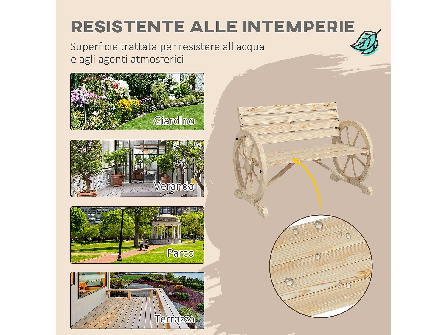 Panchina da giardino a 2 posti a doghe in legno di abete