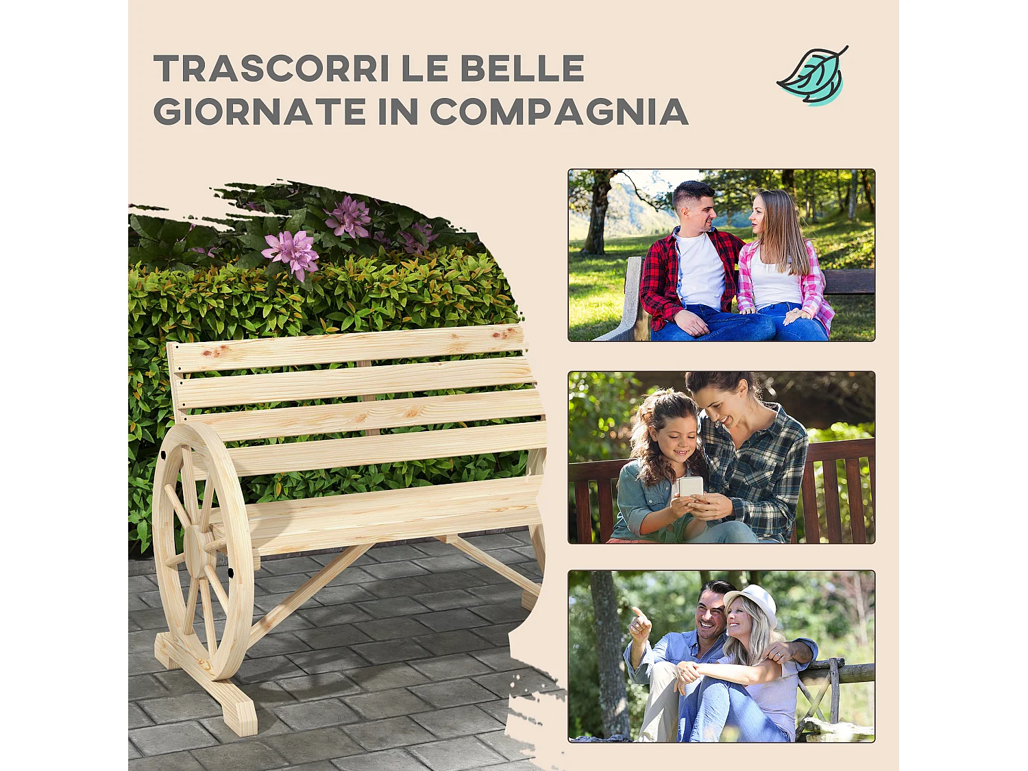 Panchina da giardino a 2 posti a doghe in legno di abete