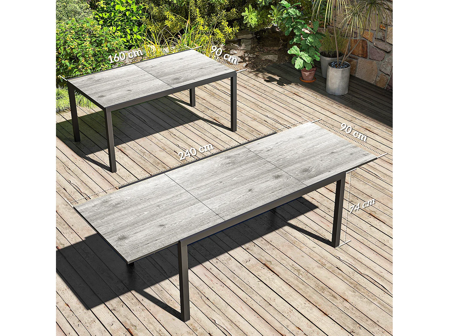 Tavolo da giardino estensibile 160-240 cm per 6-8 persone grigio