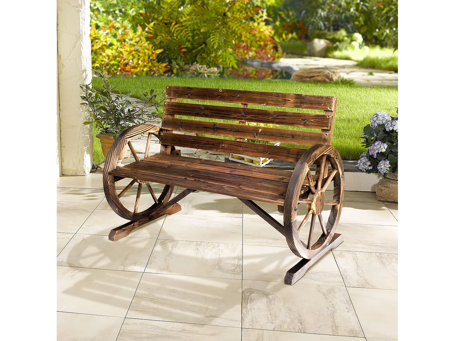 Panchina stile country per 2 persone in legno 105.5x56px75cm