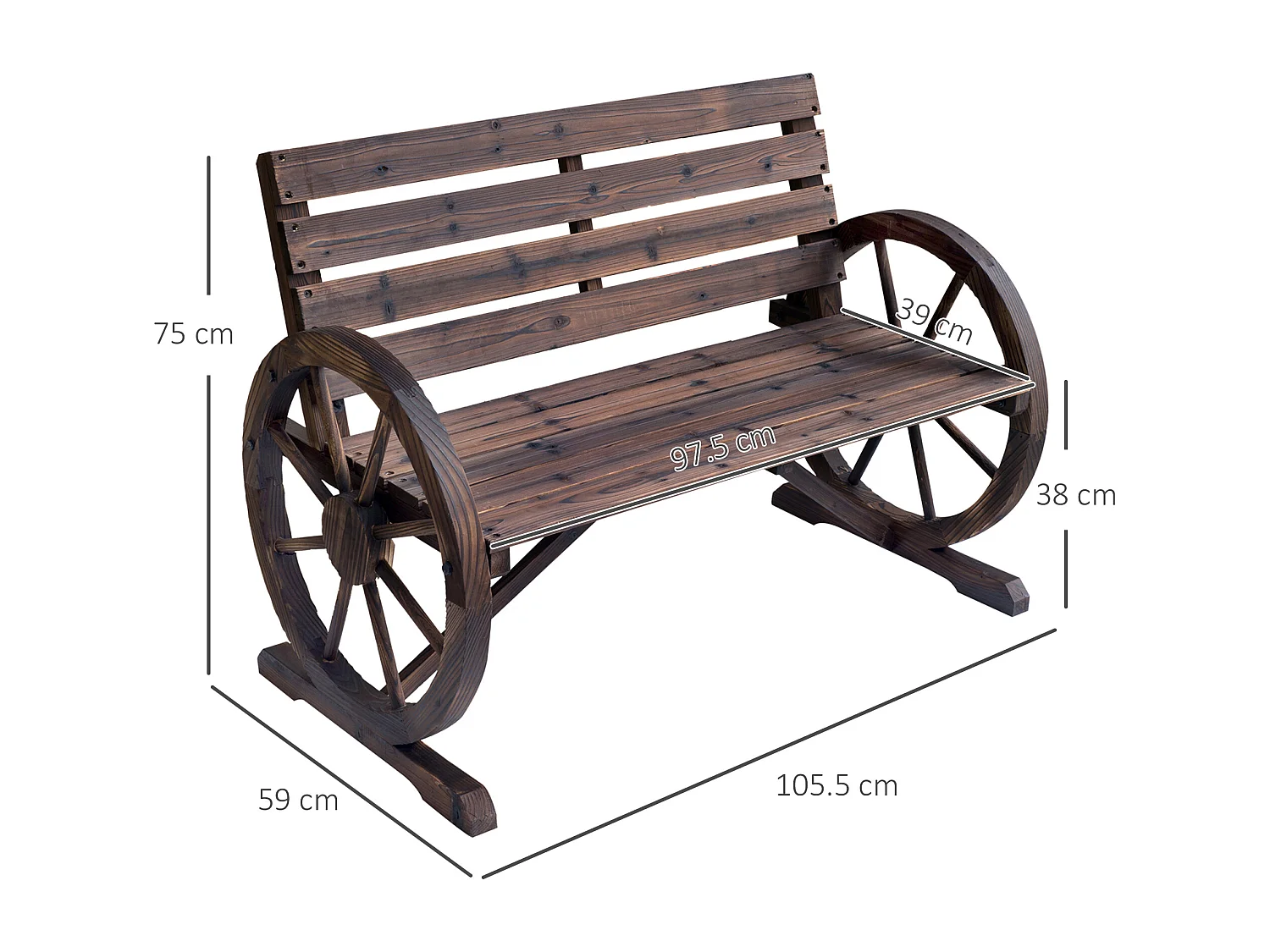 Panchina stile country per 2 persone in legno 105.5x56px75cm