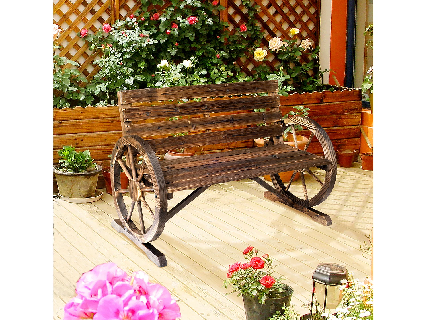 Panchina stile country per 2 persone in legno 105.5x56px75cm