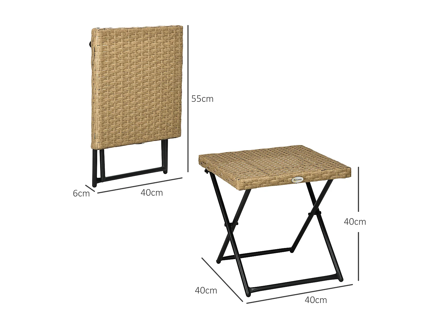 Tavolino da giardino pieghevole in rattan PE 40x40x40cm colore vimini