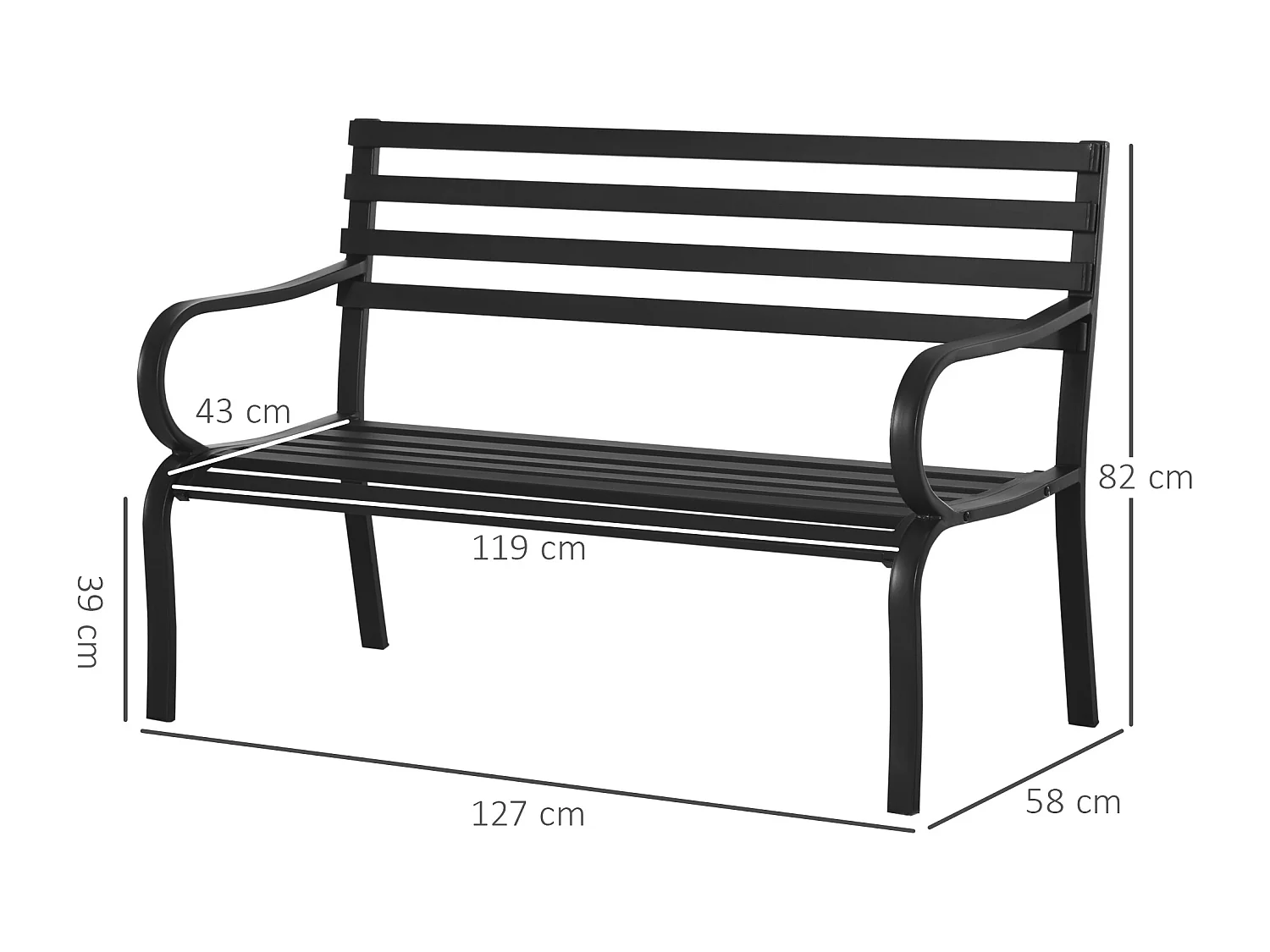 Panchina 2 Posti da Esterno in Metallo Impermeabile con Struttura Portante Max 240kg