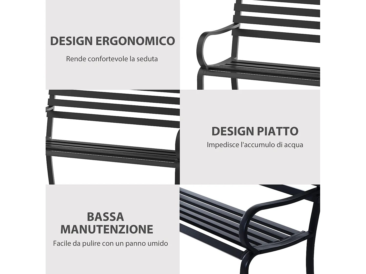 Panchina 2 Posti da Esterno in Metallo Impermeabile con Struttura Portante Max 240kg