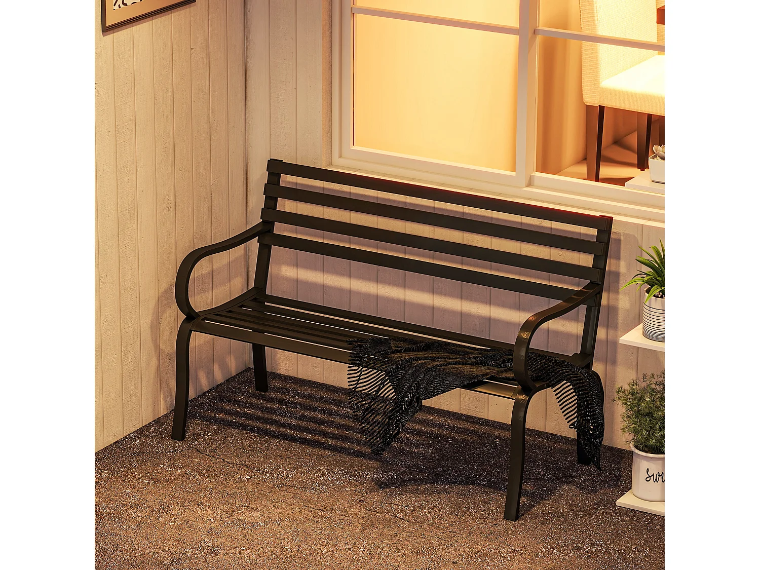 Panchina 2 Posti da Esterno in Metallo Impermeabile con Struttura Portante Max 240kg