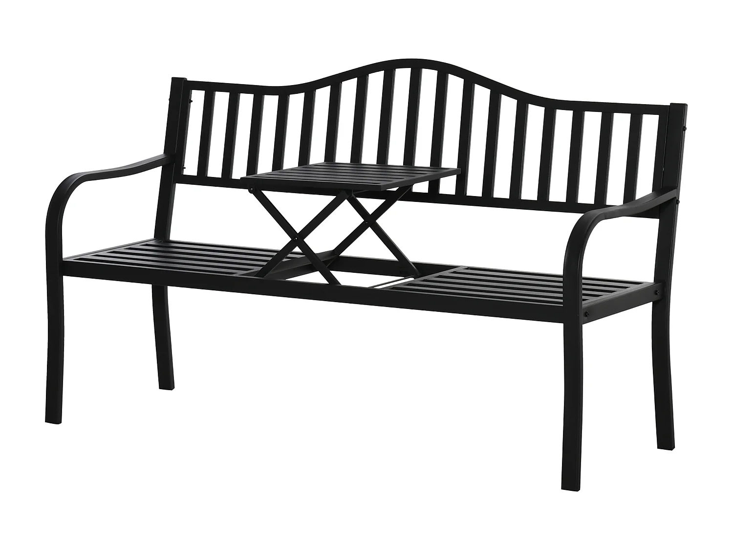 Panchina da giardino 3 posti a doghe con tavolino nero