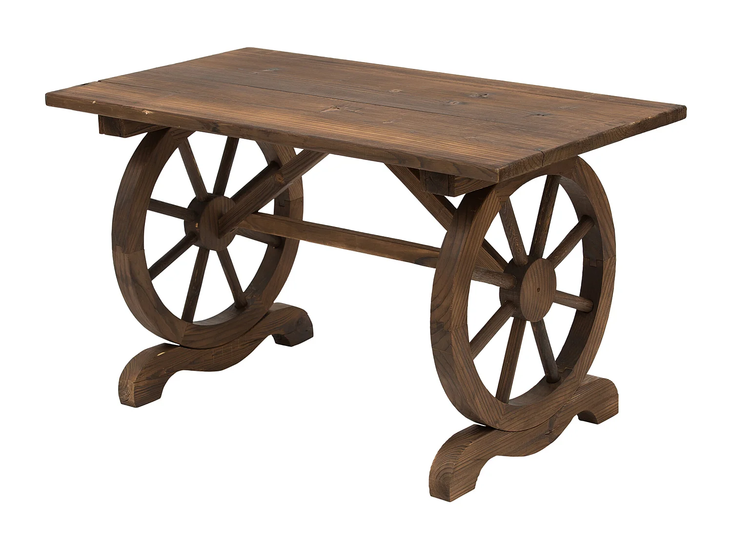 Tavolo da giardino stile country con gambe a ruota in legno