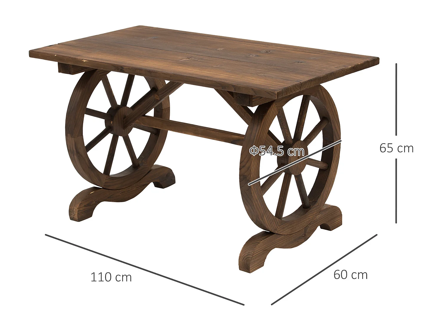 Tavolo da giardino stile country con gambe a ruota in legno