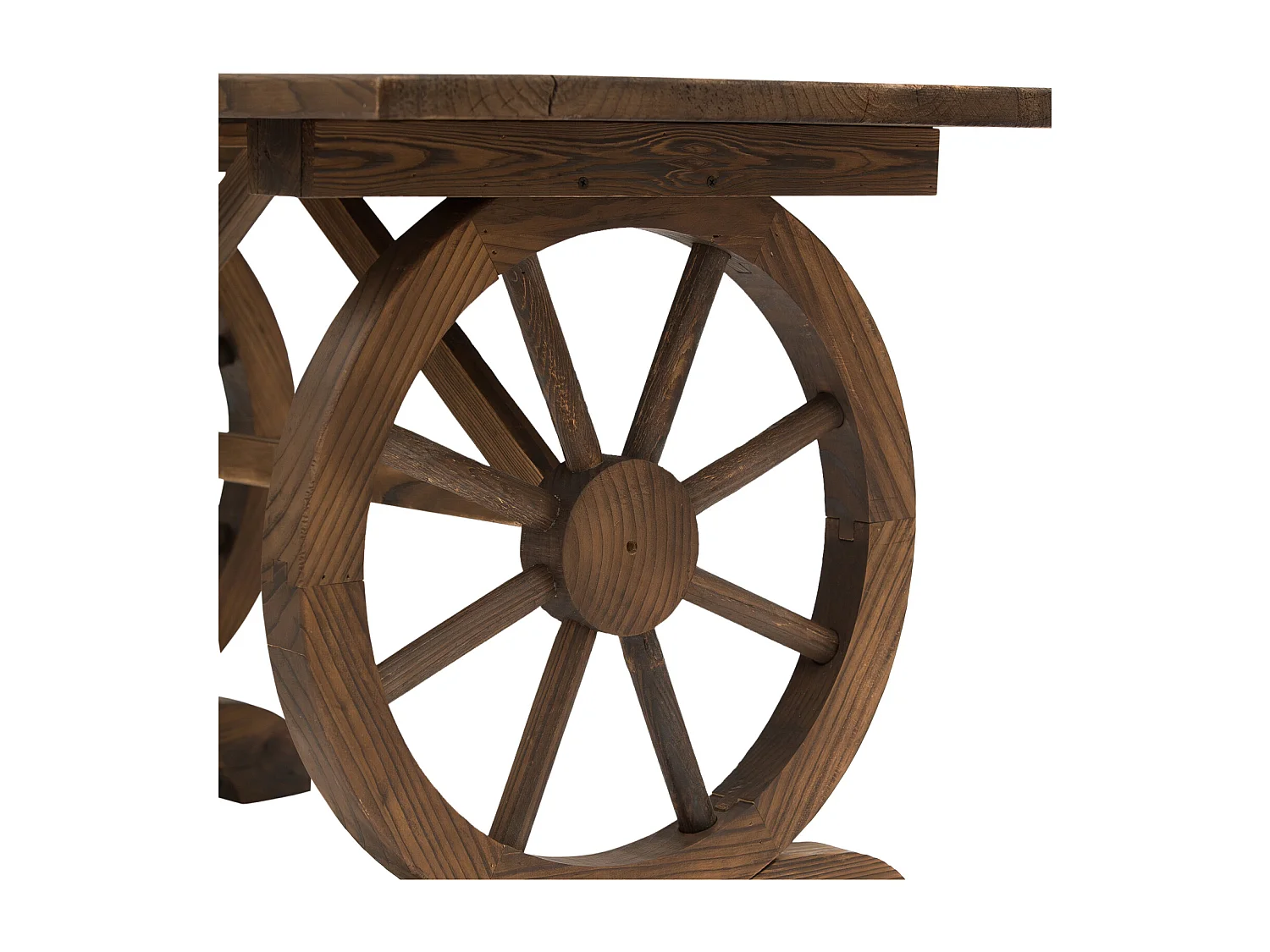 Tavolo da giardino stile country con gambe a ruota in legno