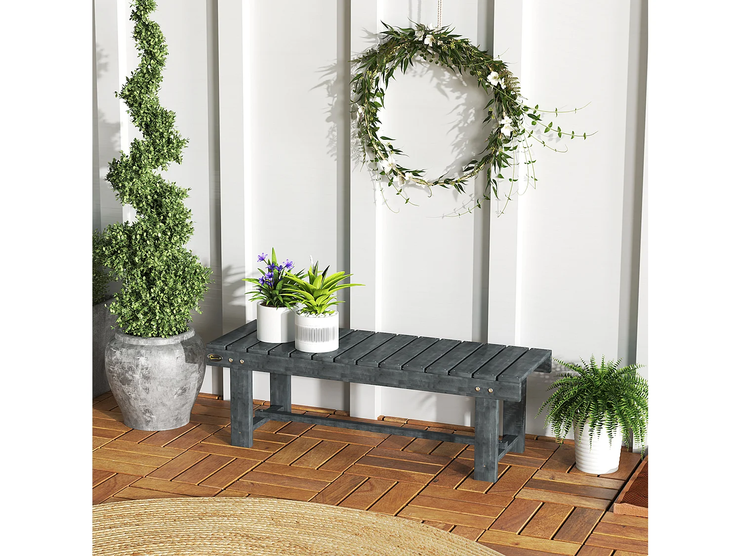 Panchina da giardino 2 posti impermeabile in legno di abete grigio