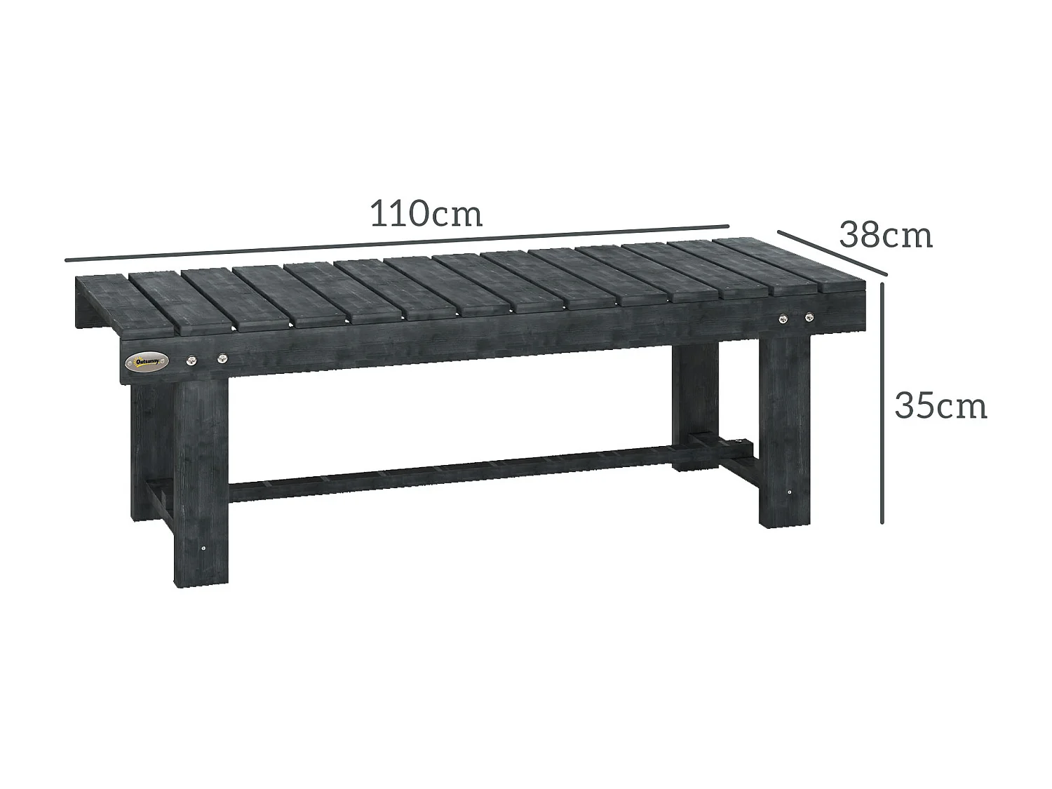 Panchina da giardino 2 posti impermeabile in legno di abete grigio