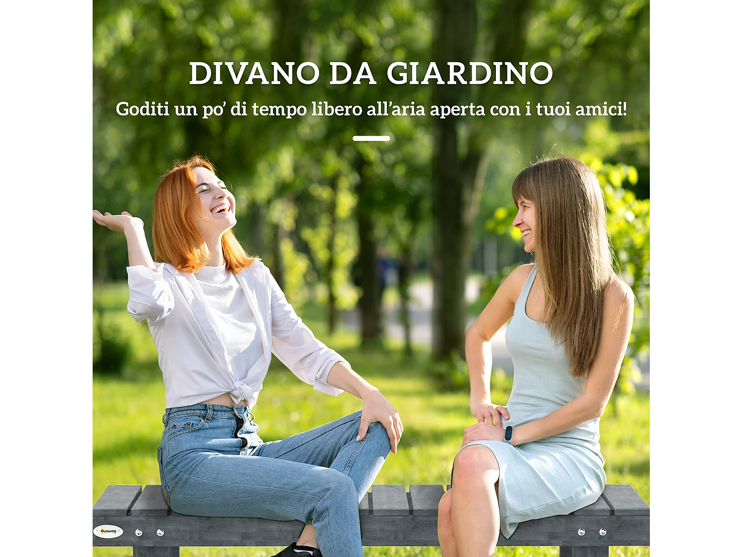 Panchina da giardino 2 posti impermeabile in legno di abete grigio