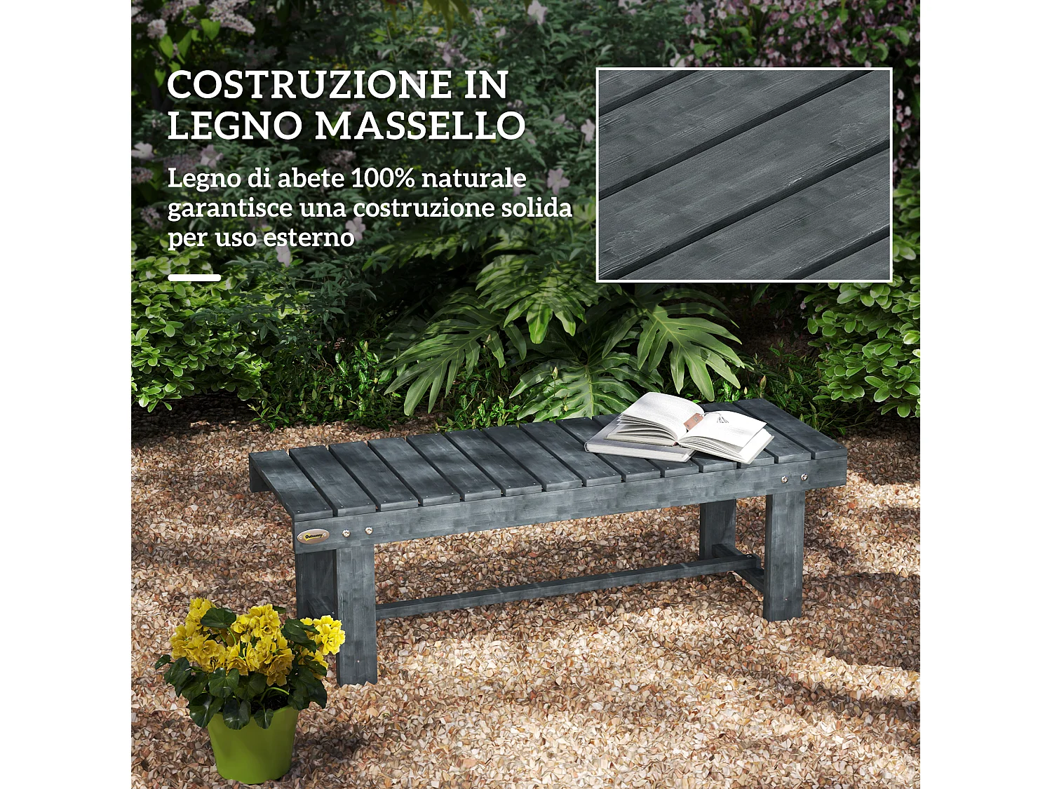 Panchina da giardino 2 posti impermeabile in legno di abete grigio