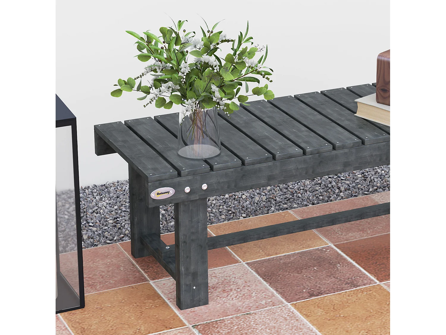 Panchina da giardino 2 posti impermeabile in legno di abete grigio