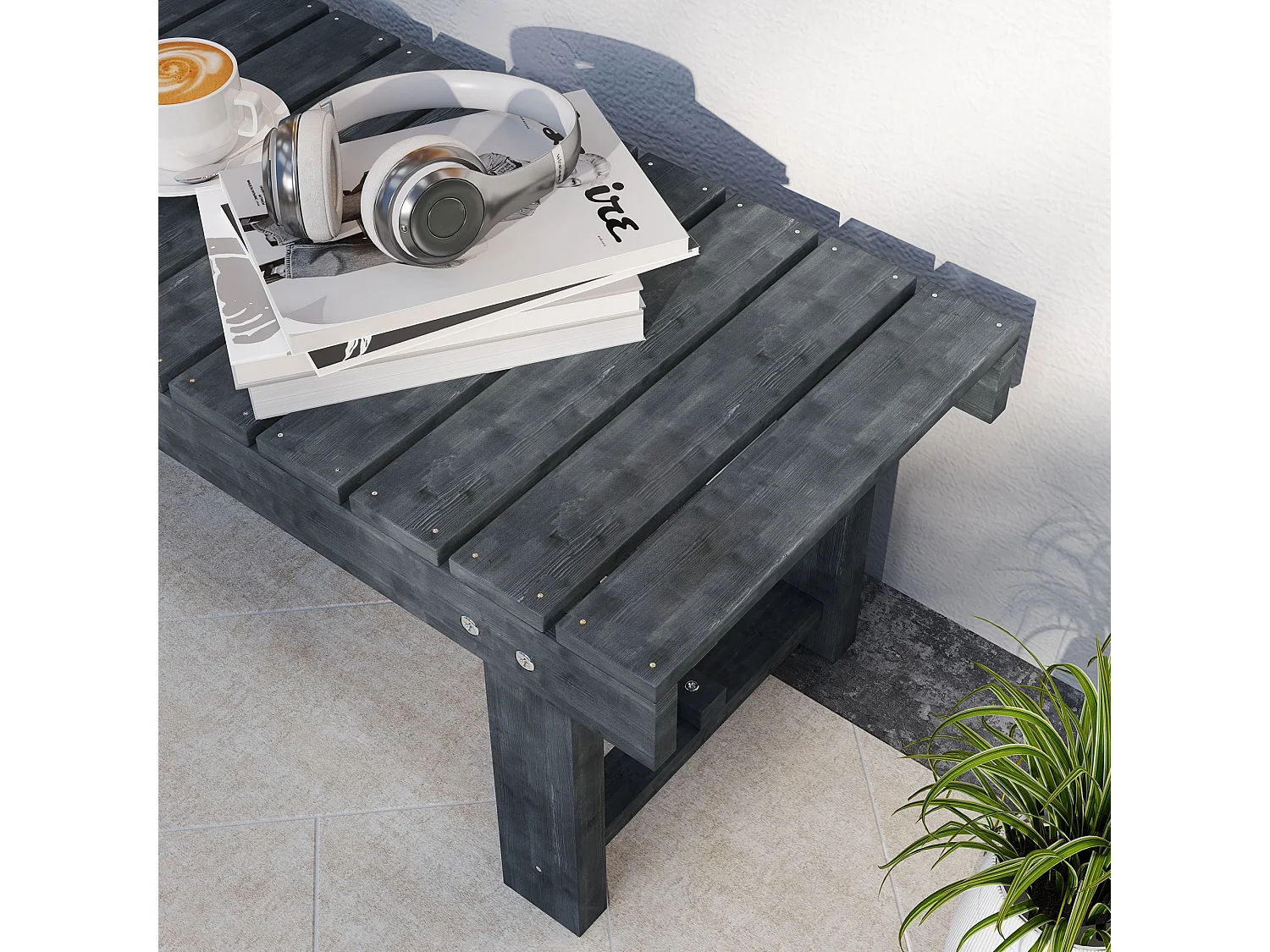 Panchina da giardino 2 posti impermeabile in legno di abete grigio