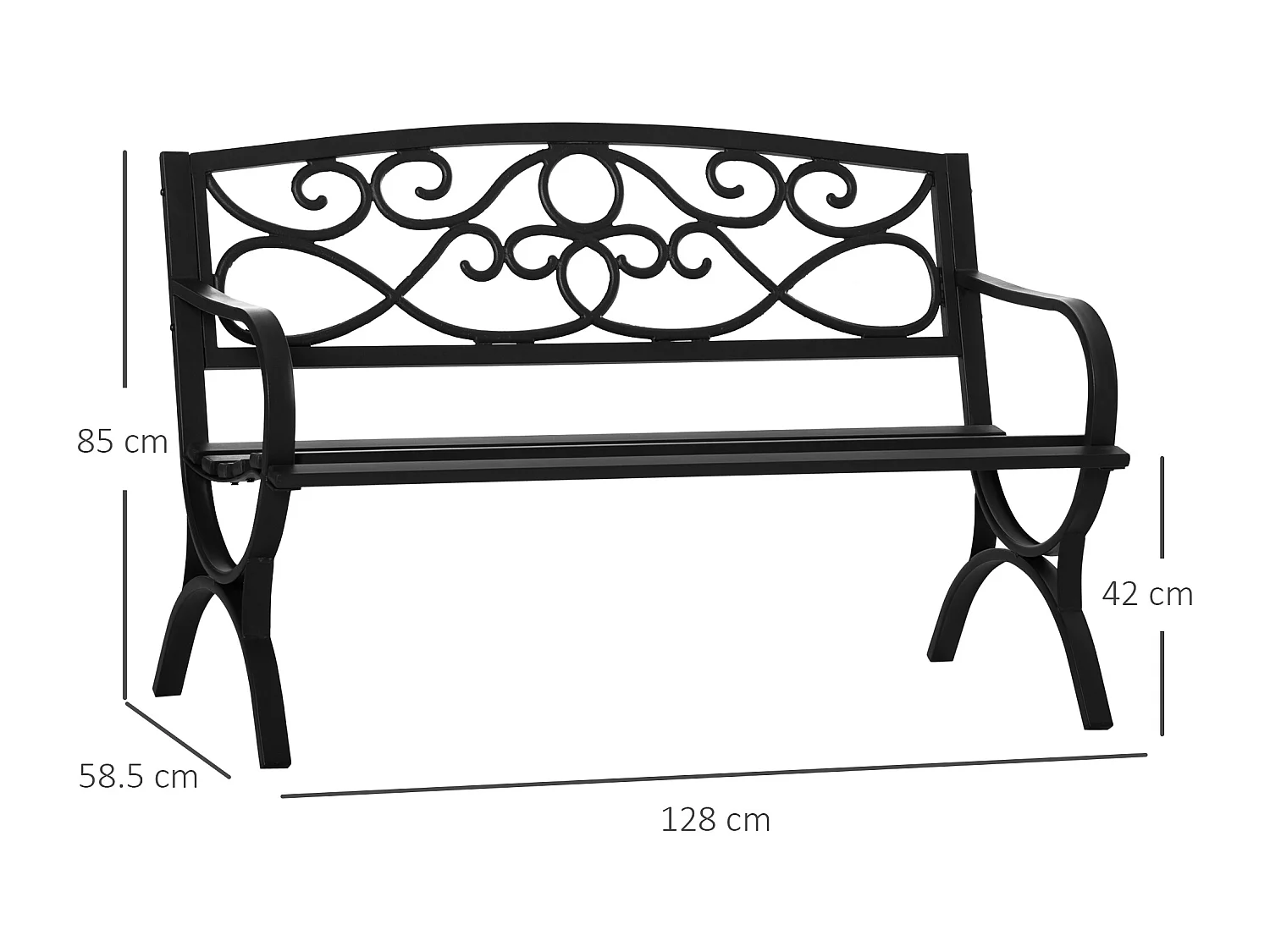 Panchina da giardino 2 posti acciaio e ghisa con braccioli