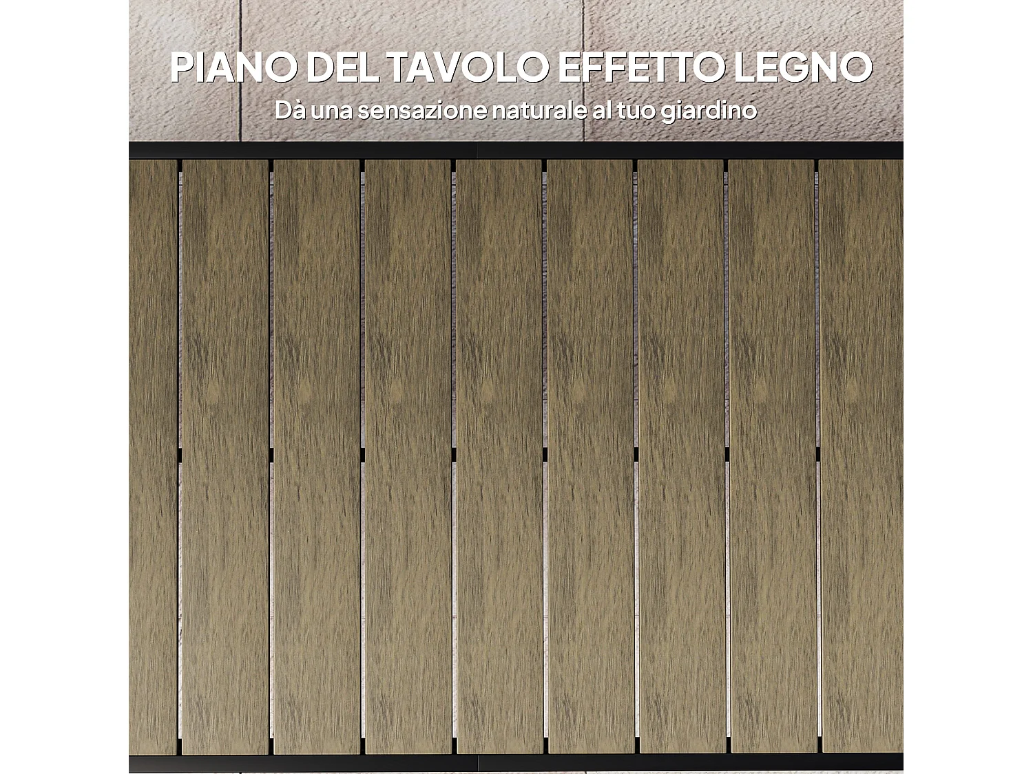 Tavolo da giardino da 8 persone plastica e alluminio legno scuro nero
