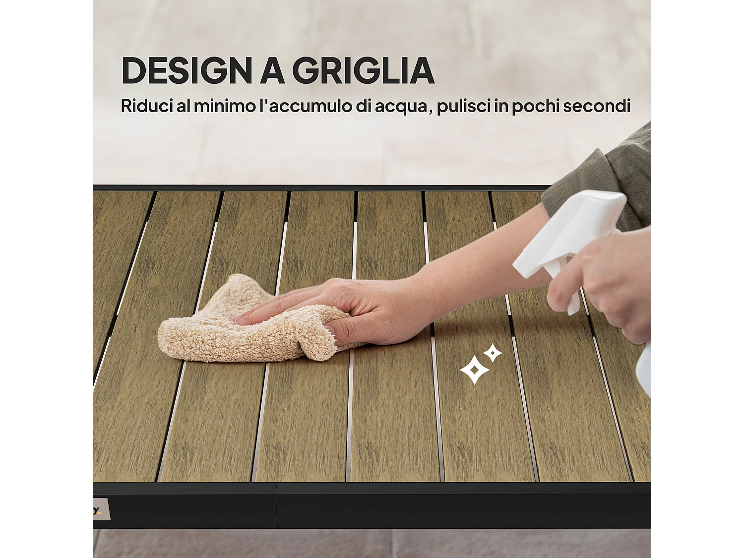Tavolo da giardino da 8 persone plastica e alluminio legno scuro nero