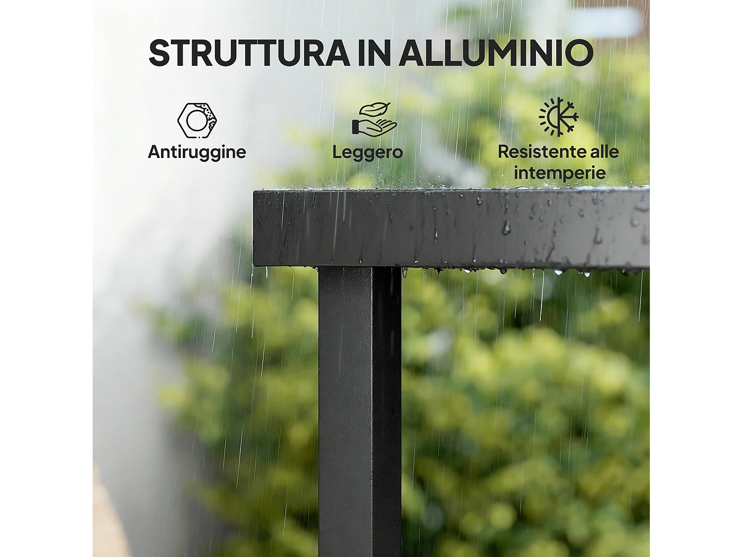 Tavolo da giardino da 8 persone plastica e alluminio legno scuro nero