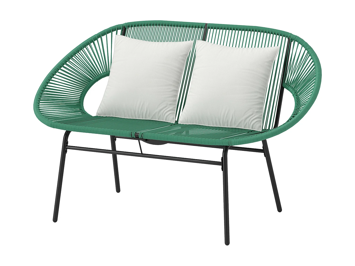 Divano da giardino 2 posti con cuscini in rattan pe e acciaio verde