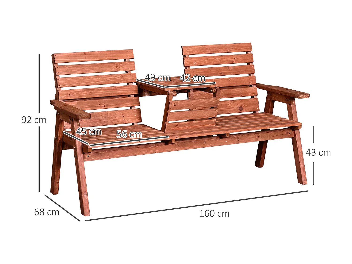 Panchina in Legno di Abete 2 3 Posti Convertibile con Tavolino Impermeabile