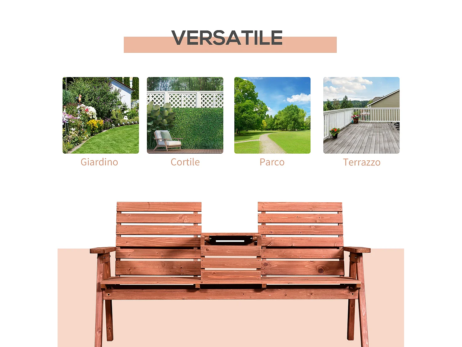 Panchina in Legno di Abete 2 3 Posti Convertibile con Tavolino Impermeabile