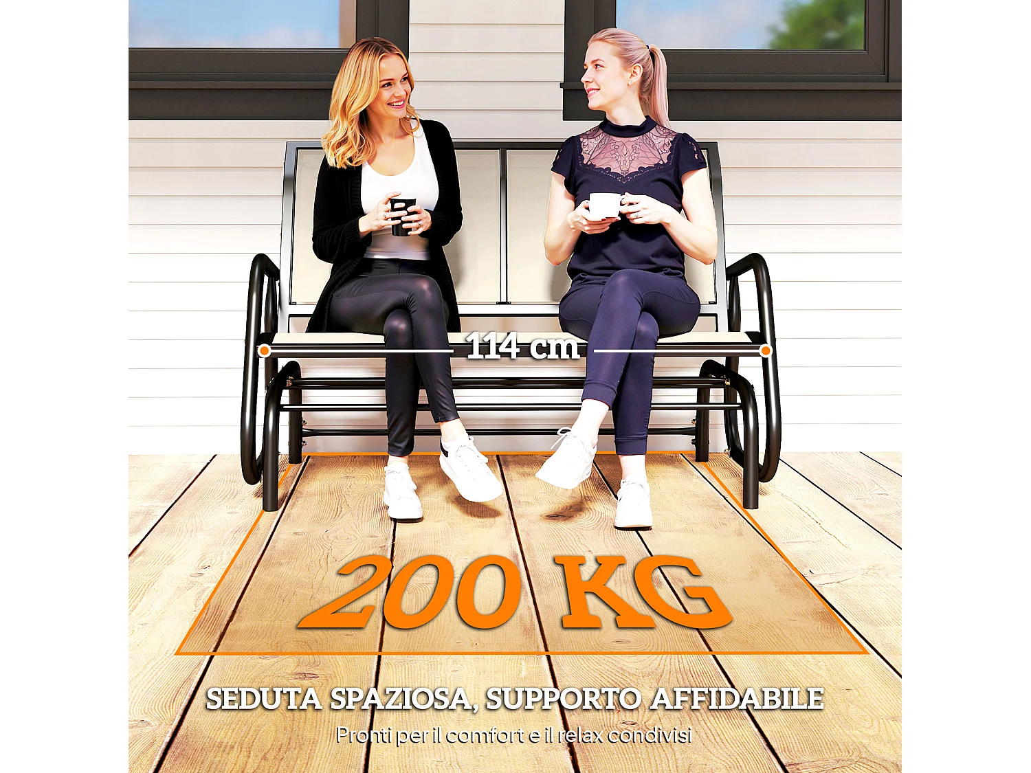 Panchina a Dondolo 2 Posti da Giardino in Metallo con Tessuto a Rete Traspirante