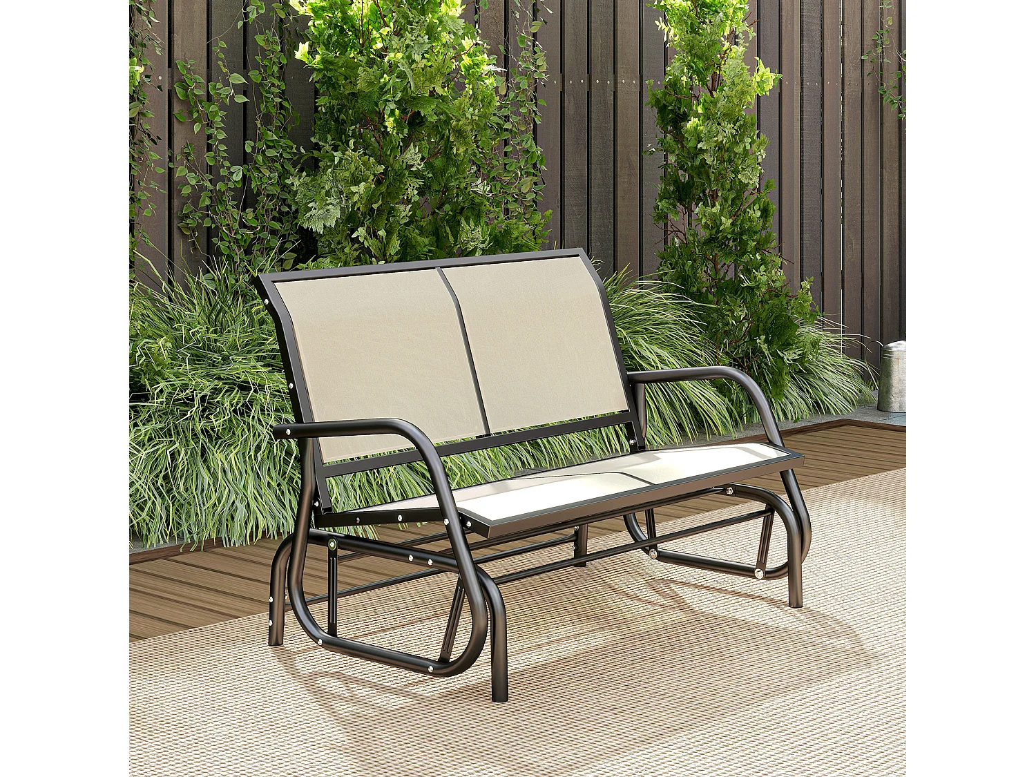 Panchina a Dondolo 2 Posti da Giardino in Metallo con Tessuto a Rete Traspirante