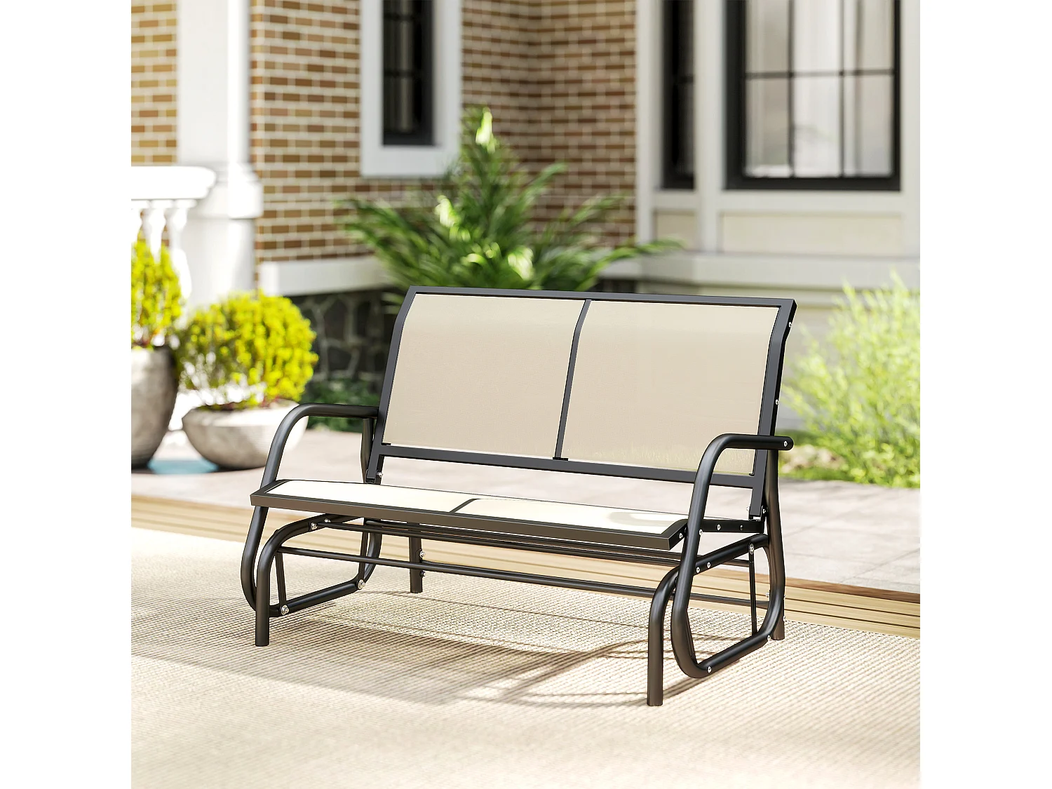 Panchina a Dondolo 2 Posti da Giardino in Metallo con Tessuto a Rete Traspirante