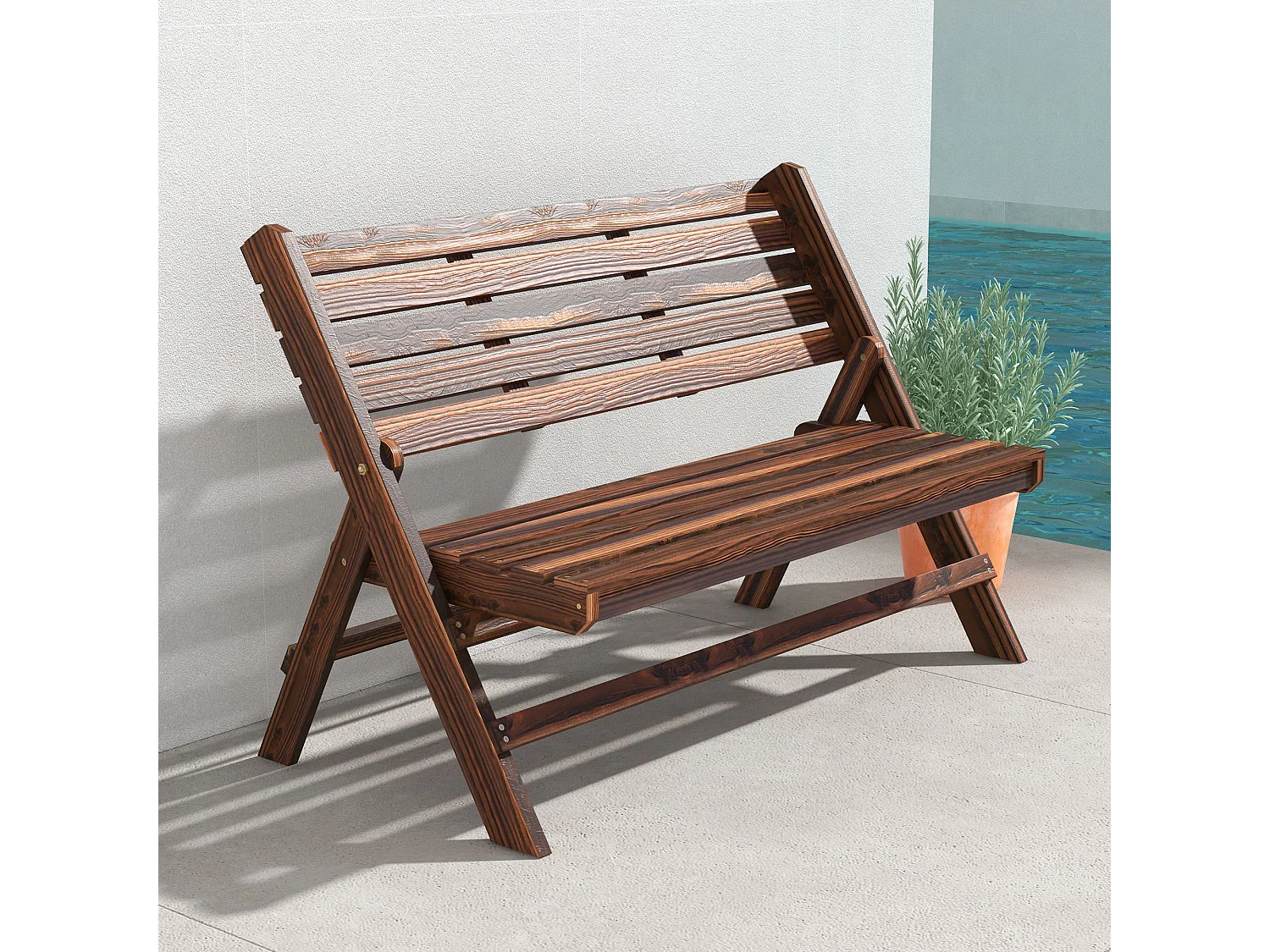 Panchina da giardino 2 posti a doghe in legno carbonizzato