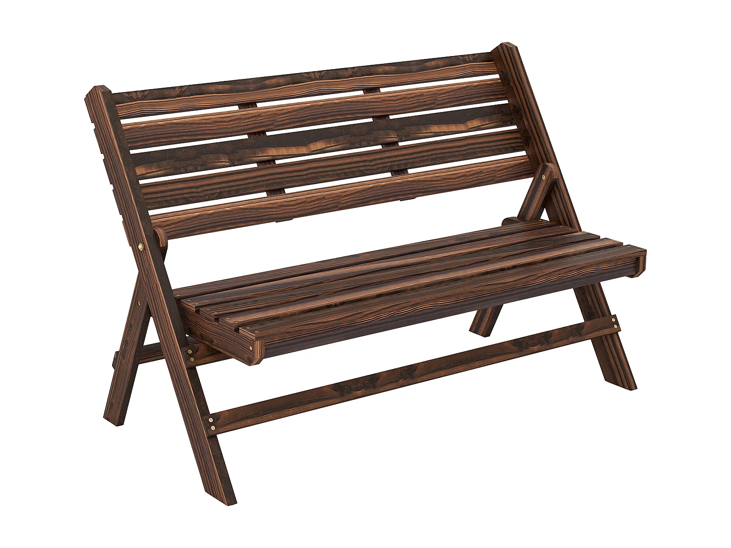 Panchina da giardino 2 posti a doghe in legno carbonizzato