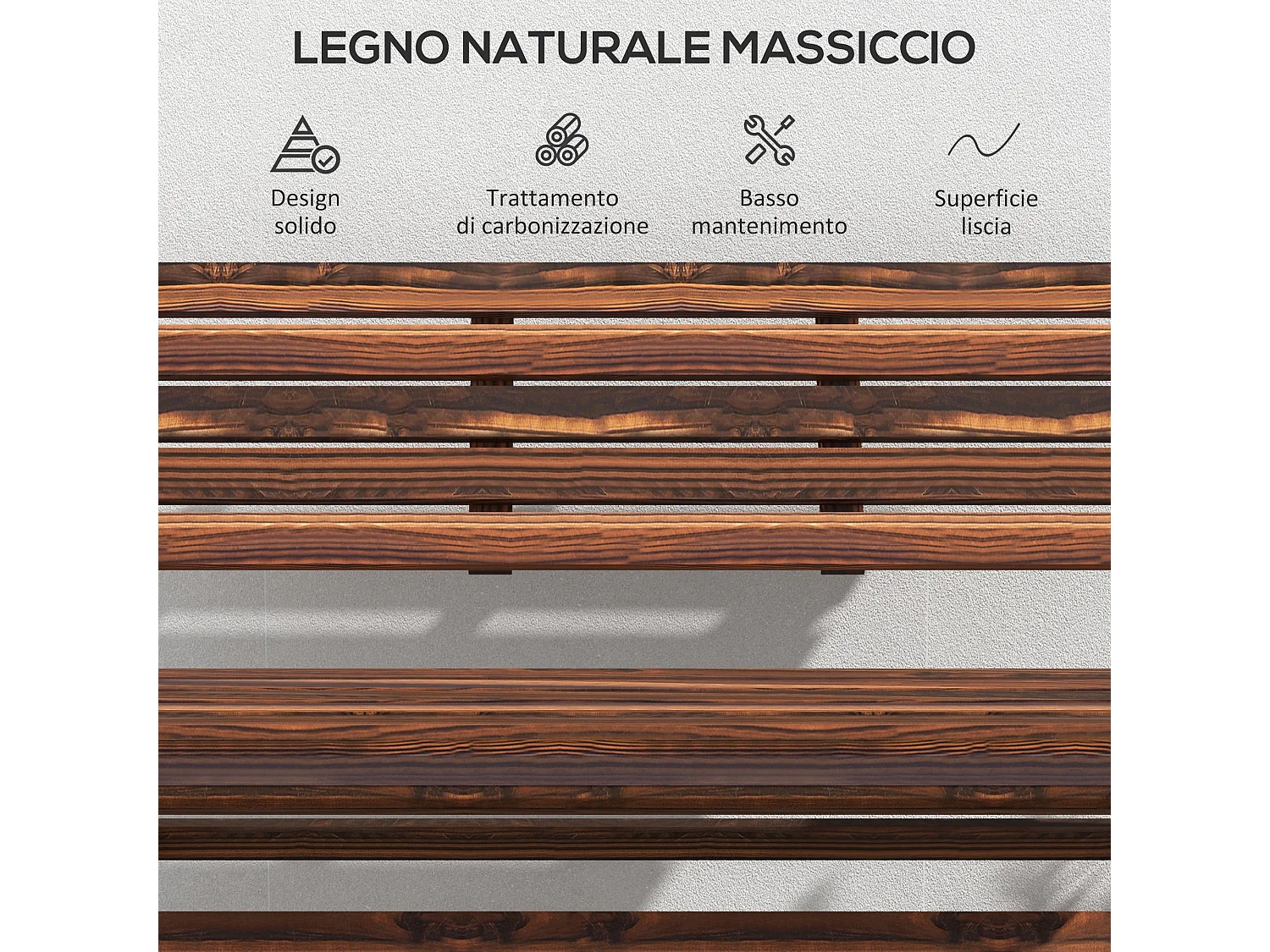 Panchina da giardino 2 posti a doghe in legno carbonizzato