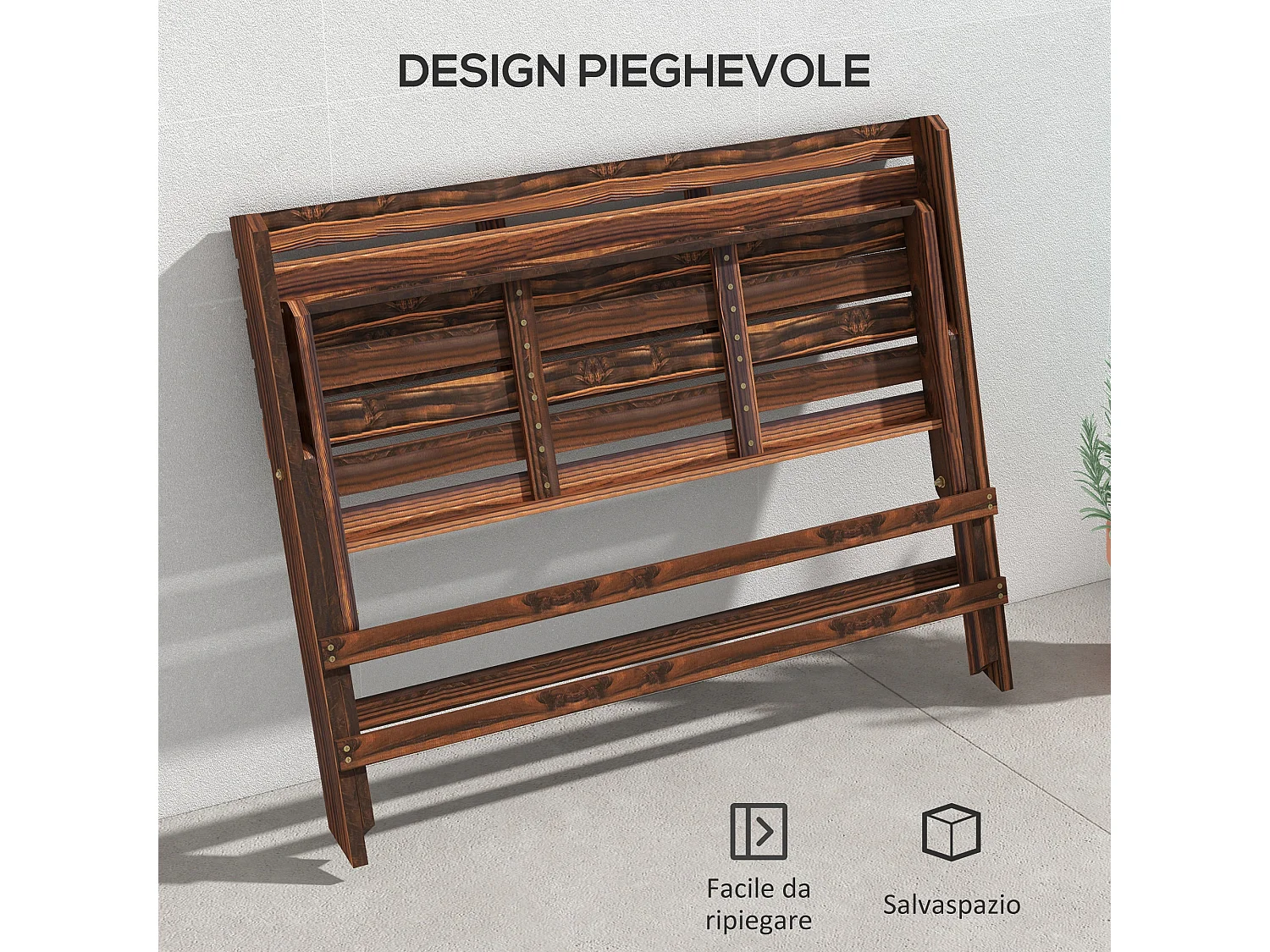 Panchina da giardino 2 posti a doghe in legno carbonizzato