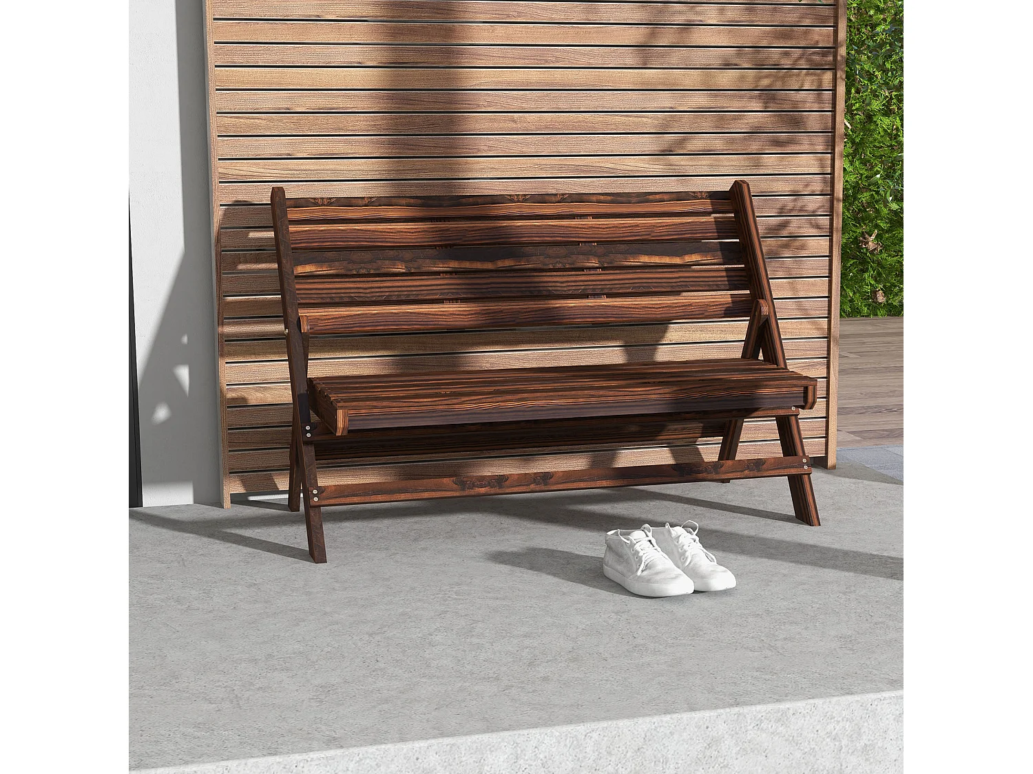 Panchina da giardino 2 posti a doghe in legno carbonizzato