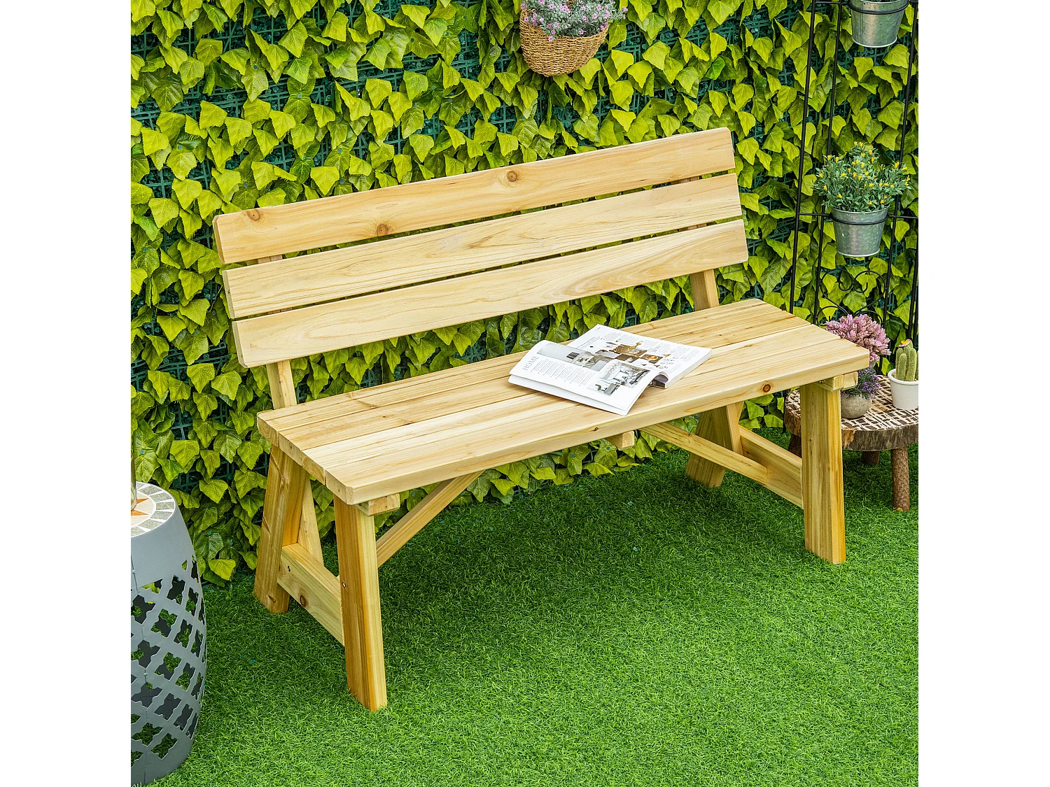 Panchina da giardino 2 posti in legno a doghe colore naturale