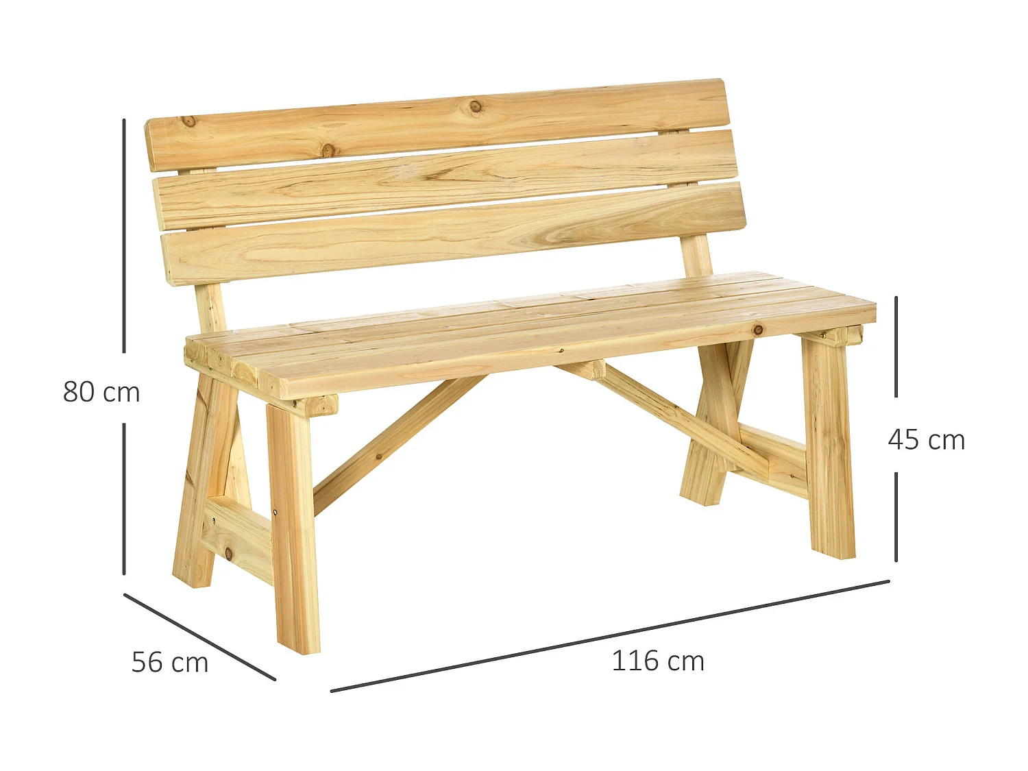 Panchina da giardino 2 posti in legno a doghe colore naturale