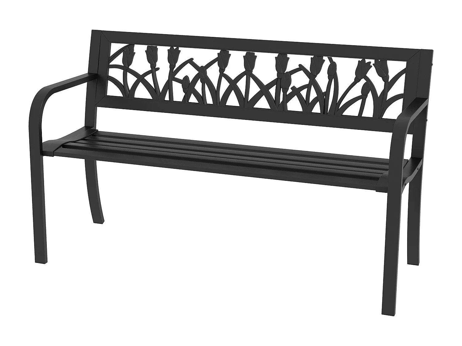 Panchina da giardino a 2 posti con braccioli in acciaio nero